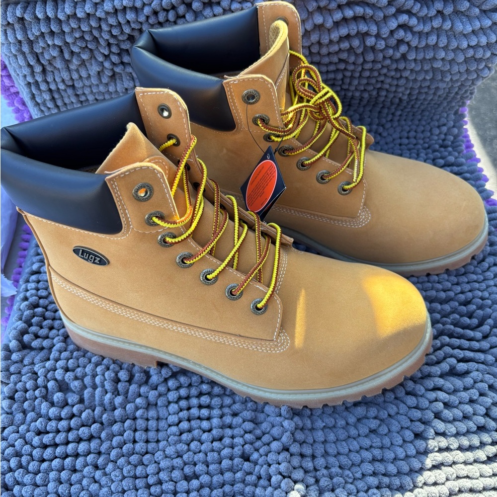 Lugz Men's Tan Boots with Black and Yellow Details